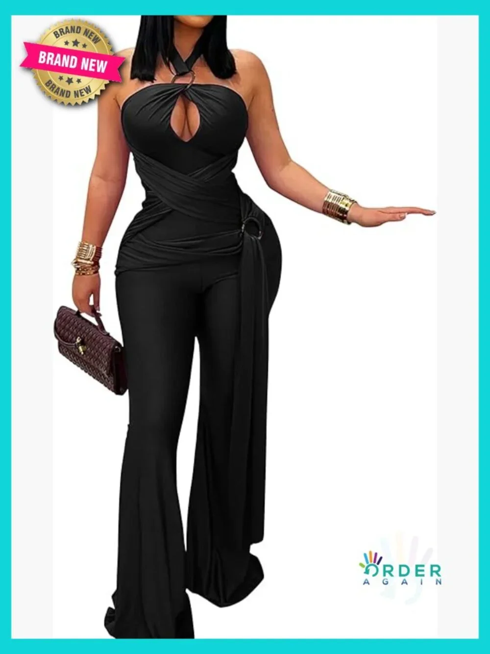 Sexy Halter Neck Sleeveless Flared Pants Romper Jumpsuit Dressy Casual One